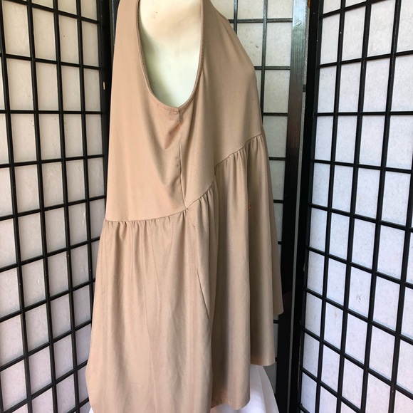 Plus size womens buttery soft taupe babydoll tank tunic shirt dress - Picture 3 of 7